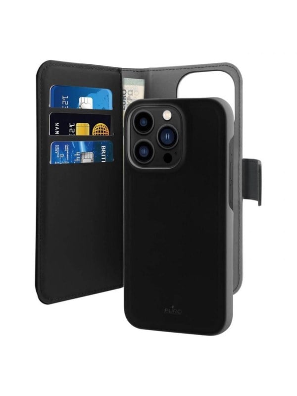 Puro Wallet Detachable MagSafe 2in1 Eco Leather Case with Flip and Wallet for iPhone 14 Pro Max - Black