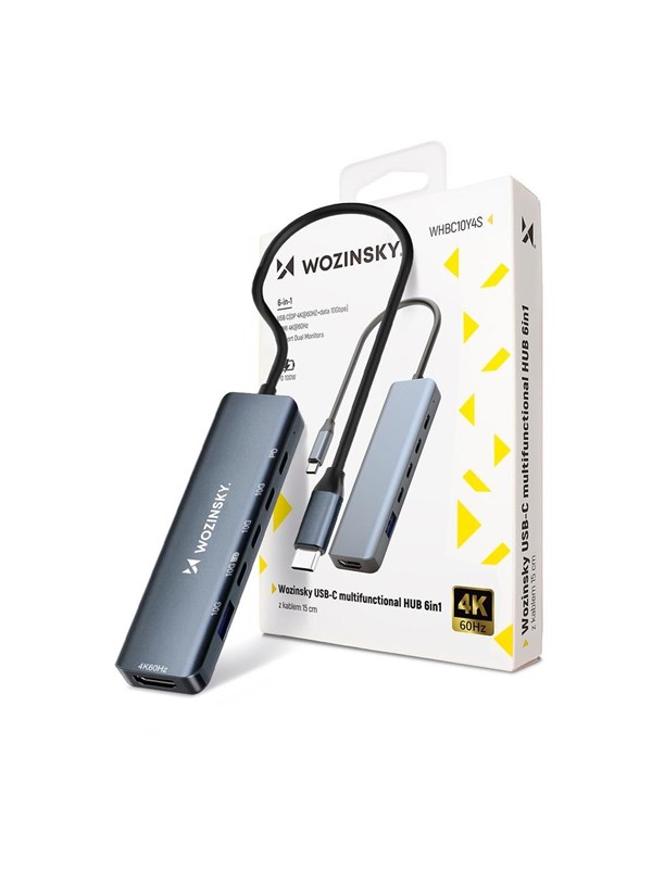 Wozinsky USB-C 6 in 1 Hub WHBC10Y4S Multifunctional Aluminum with 25 cm Cable - Gray USB Hub