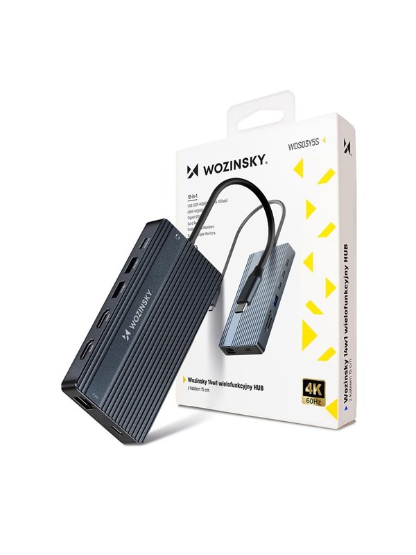 Wozinsky USB-C Hub 14 in 1 WDS03Y5S Multifunctional Aluminum for 3 Monitors with 15 cm Cable - Gray USB Hub