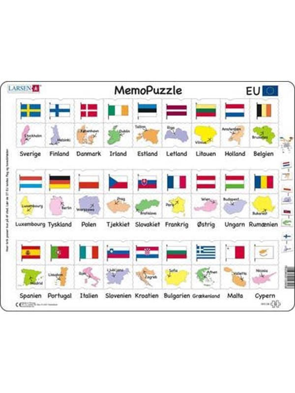 Larsen Puzzles Puzzle game MemoPuzzle. Name flag and capitals ten - 54 pieces Maxi (36.5x28.5 cm) 2D Pussel
