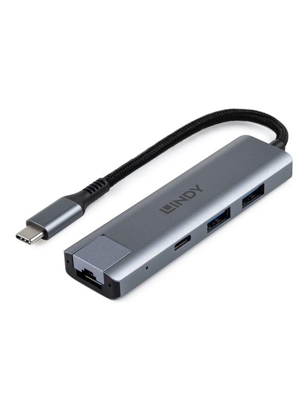 Lindy USB 3.2 Gen 2 Type C Hub & Gigabit Ethernet Converter USB Hub - USB 3.2 - 4 porte - Grey