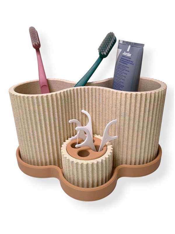 Simiu SNOOVA - Toothbrush Holder With Storage - Marble/Beige