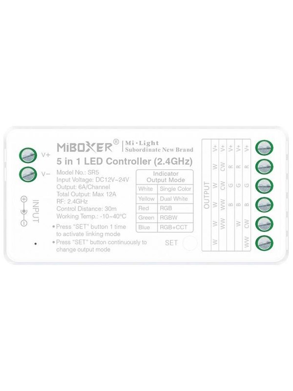 Miboxer WiFi Controller - 5-in-1 - RGB-CCT - DC12/24V - WiFi - 2.4GHz RF (SR5)