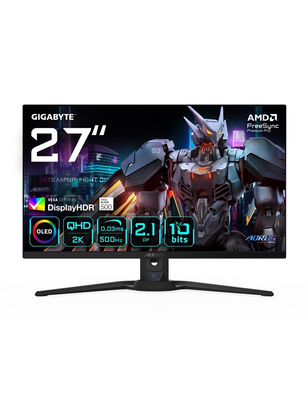 27" GIGABYTE AORUS FO27Q5P - 2560x1440 (QHD) - 500Hz - OLED - 18W USB-C - KVM switch
