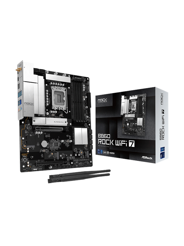 ASRock B860 Rock WiFi 7 Moderkort - Intel B860 - Intel LGA1851 - DDR5 RAM - ATX