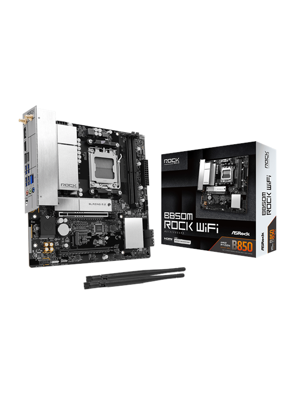ASRock B850M Rock WiFi Moderkort - AMD B850 - AMD AM5 - DDR5 RAM - Micro-ATX
