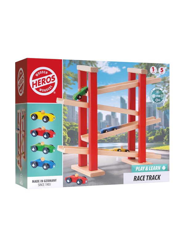Heros Play & Learn – Träracerbana med 4 bilar