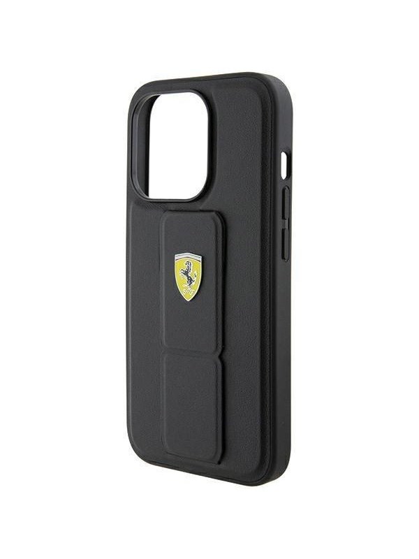 Produktfoto för Ferrari iPhone 15 Pro Mobilskal Grip Stand Metal Logo - Svart