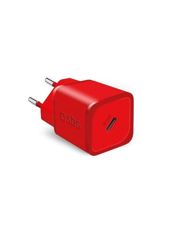 SBS TETRGAN1C20R 20W GaN Wall Charger with Power Delivery - Red