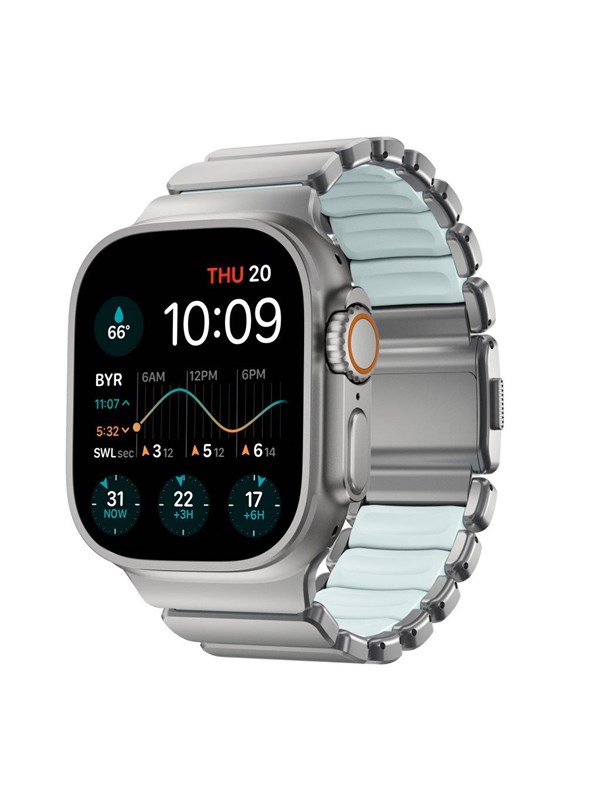 Nomad Stratos Band - 49mm | Natural Titanium | Icy Blue Glow FKM