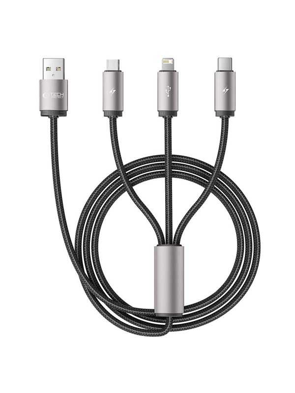 Tech-Protect UltraBoost 3in1 USB-A - Lightning / USB-C / micro USB 3.5A 1m - Grey