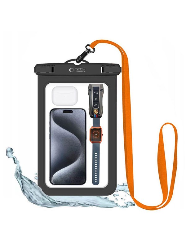 Produktfoto för Tech-Protect Vattentätt Universalt Mobilfodral 8.9" - Orange/Svart