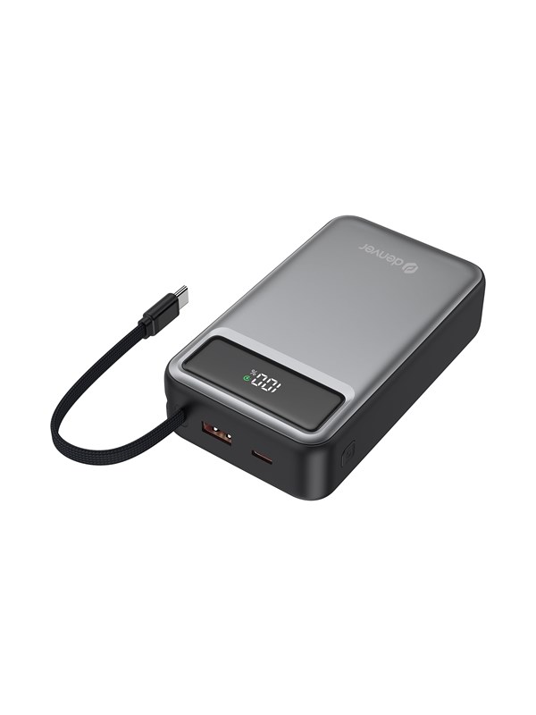 DENVER PQCA-20650 - Fast charge Powerbank 20000mAh With PD65W USB-C cable built-in PowerBank - Svart - 20000 Ah