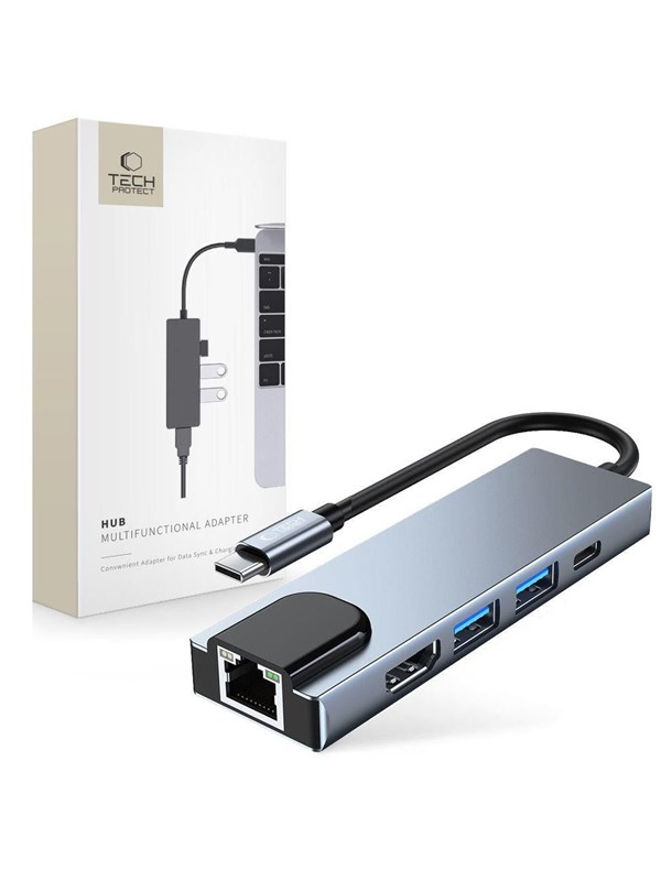 Produktfoto för Tech-Protect 5in1 USB-C Hub till 2x USB-A / USB-C / HDMI / RJ45