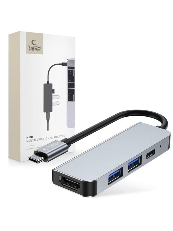 Produktfoto för Tech-Protect V2 USB-C Hub till 2x USB-A / USB-C / HDMI - Grå