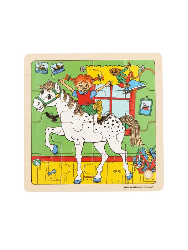 Astrid Lindgren Puzzle 16 Pcs Pippi Longstocking - Square Horse Trä