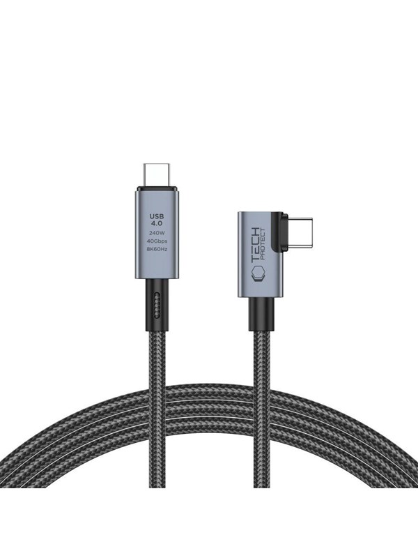 Tech-Protect UltraBoost Max L USB-C 4.0 (Straight) / USB-C 4.0 (Angled) PD 240W 8K 40Gbps 1.5m Cable - Grey