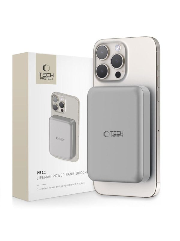 Tech-Protect PB11 LifeMag MagSafe 10000 mAh - Titanium PowerBank - Silver - 10000 mAh