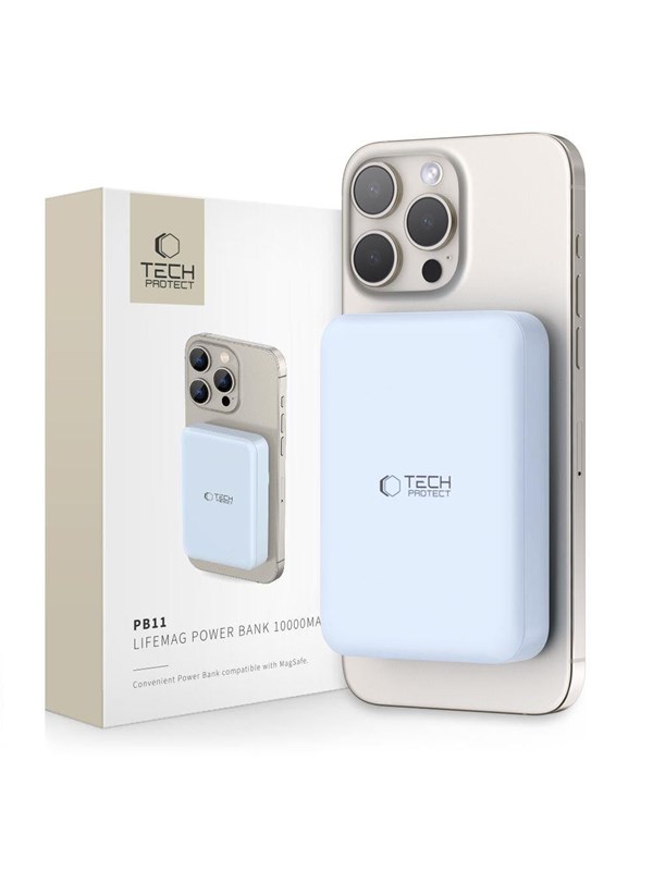 Tech-Protect LifeMag PB11 Powerbank with MagSafe 10000mAh 15W USB-C Port - Blue + USB-C Cable PowerBank - Blue - 10000 mAh