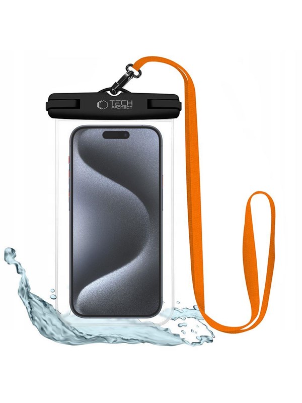 Produktfoto för Tech-Protect UWC7 Vattentätt Universalt Mobilfodral 6.9" - Svart/Orange