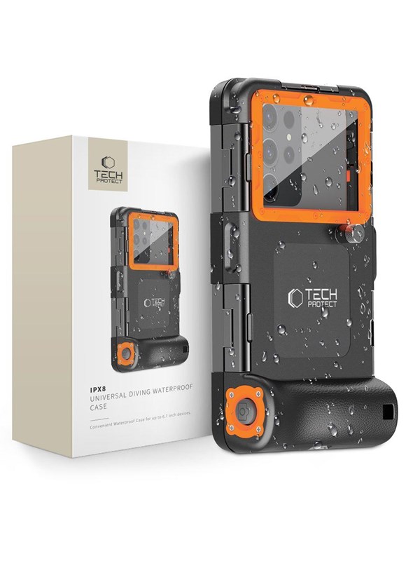 Produktfoto för Tech-Protect Universala Vattentät Mobilväskor Diving - Svart/Orange