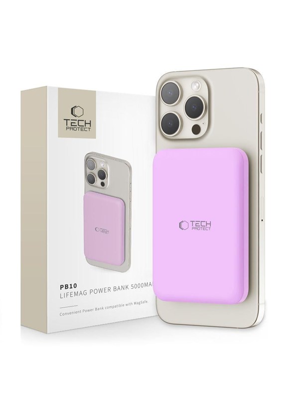 Tech-Protect Powerbank LifeMag MagSafe PB10 5000 mAh - pink PowerBank - Pink - 5000 mAh