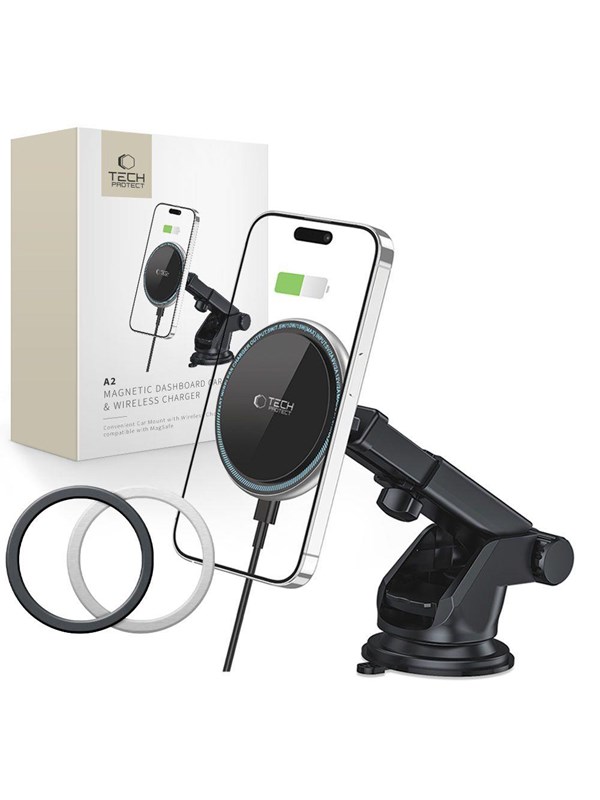 Tech-Protect A2 Car Phone Holder with MagSafe 15W Inductive Charger for Cockpit - Black
