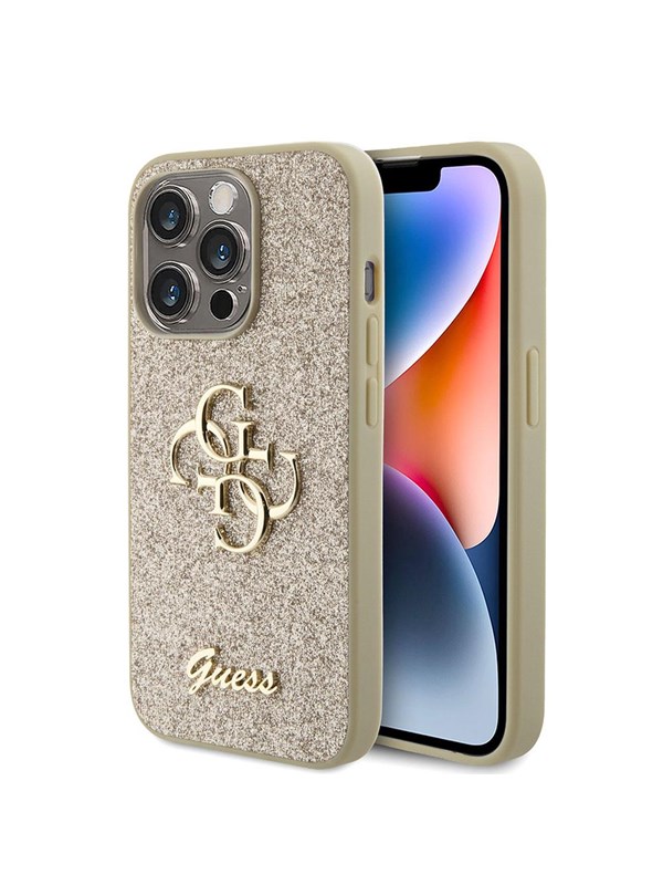 Produktfoto för Guess iPhone 15 Pro Mobilskal Glitter Script Big - Guld