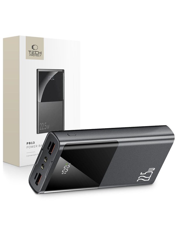 Tech-Protect Powerbank PB13 20000mAh 22.5W 2x USB-A / USB-C / Lightning with USB-C / USB-A cable - grey PowerBank - Grey - 20000 mAh