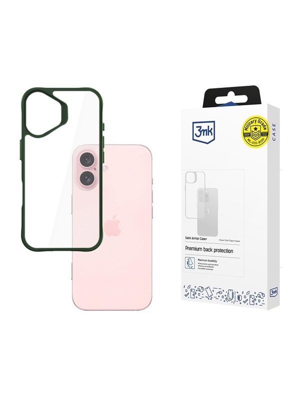 3mk Satin Armor Case+ Green for Apple iPhone 16 - transparent
