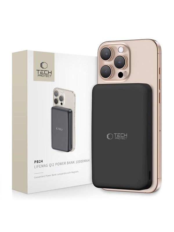 Tech-Protect Powerbank PB24 LifeMag QI2 MagSafe 10000 mAh - Black PowerBank - Svart - 10000 mAh