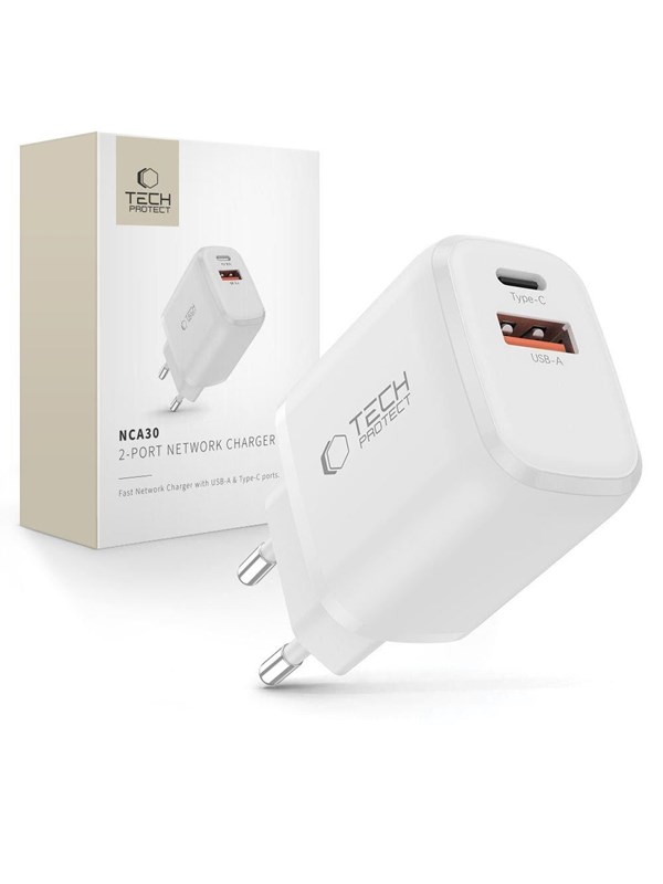 Produktfoto för Tech-Protect Väggladdare USB-A Till USB-C 30W - Vit