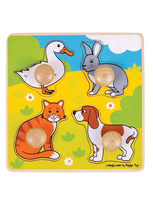 Bigjigs Wooden My First Knob Puzzle Pets - 4 pcs. Trä