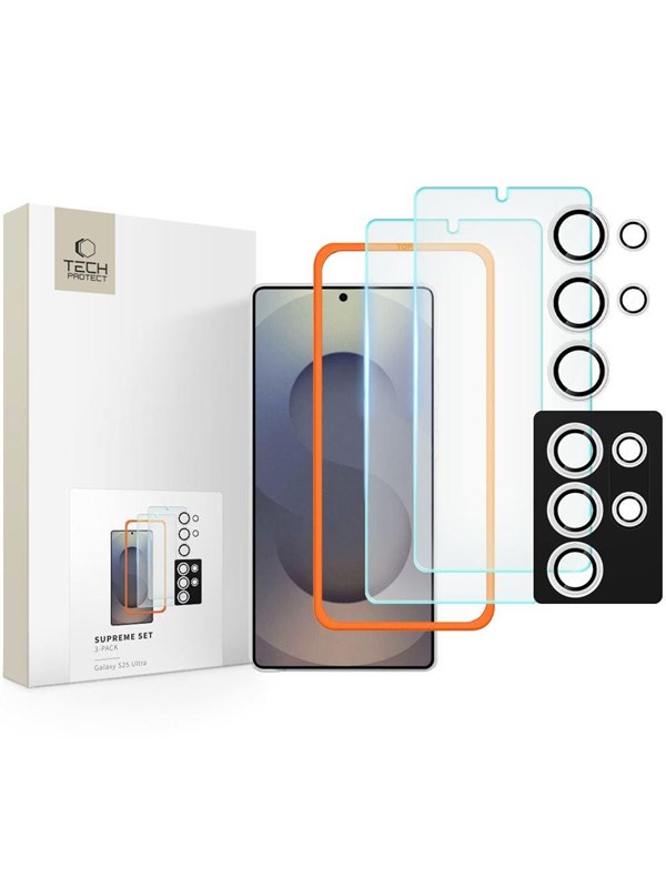 Tech-Protect Supreme Set for Samsung Galaxy S25 Ultra 2x Tempered Glass for Display / Tempered Glass for Camera - Clear