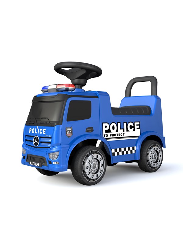 Mercedes Antos polis gåbil med sirener och utryckningsljus.
