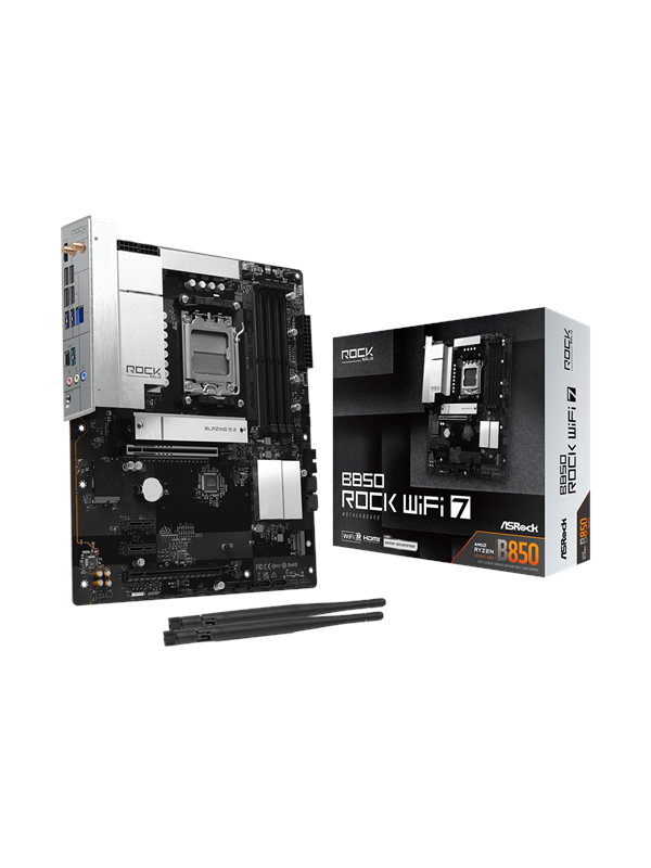 ASRock B850 Rock WiFi 7 Moderkort - AMD B850 - AMD AM5 - DDR5 RAM - ATX