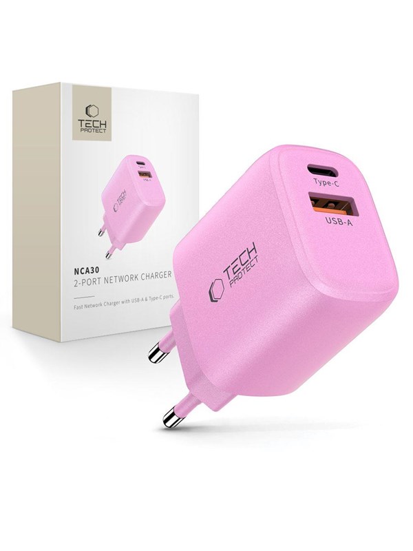 Produktfoto för Tech-Protect Väggladdare USB-A Till USB-C 30W - Baby Rosa