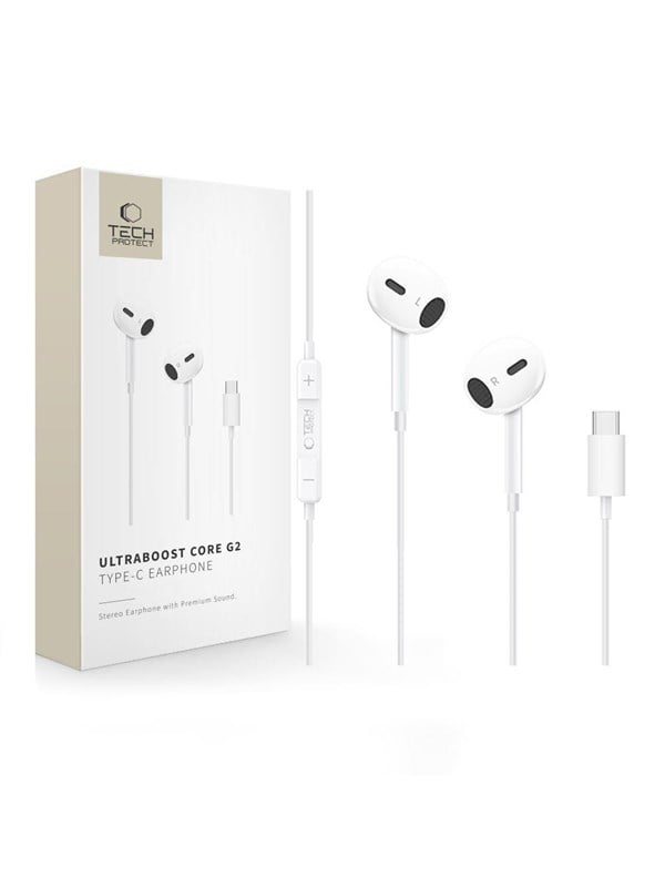 Produktfoto för Tech-Protect Ultraboost Core G2 USB-C hörlurar – vit