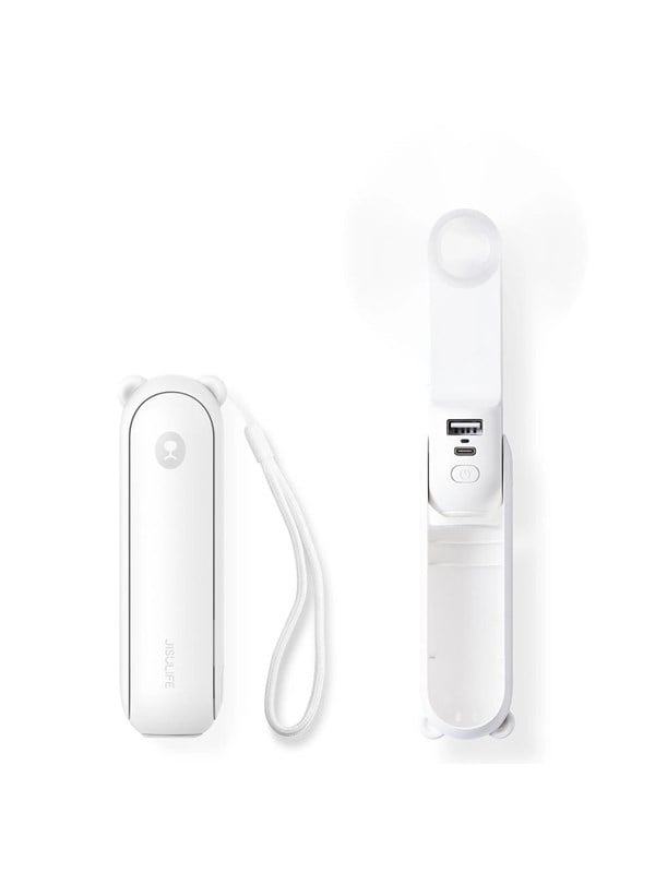 Jisulife Handheld Fan Life8 Plus Portable USB Fan with Power Bank Function 4500mAh and Flashlight - White PowerBank - Vit - 4500 mAh