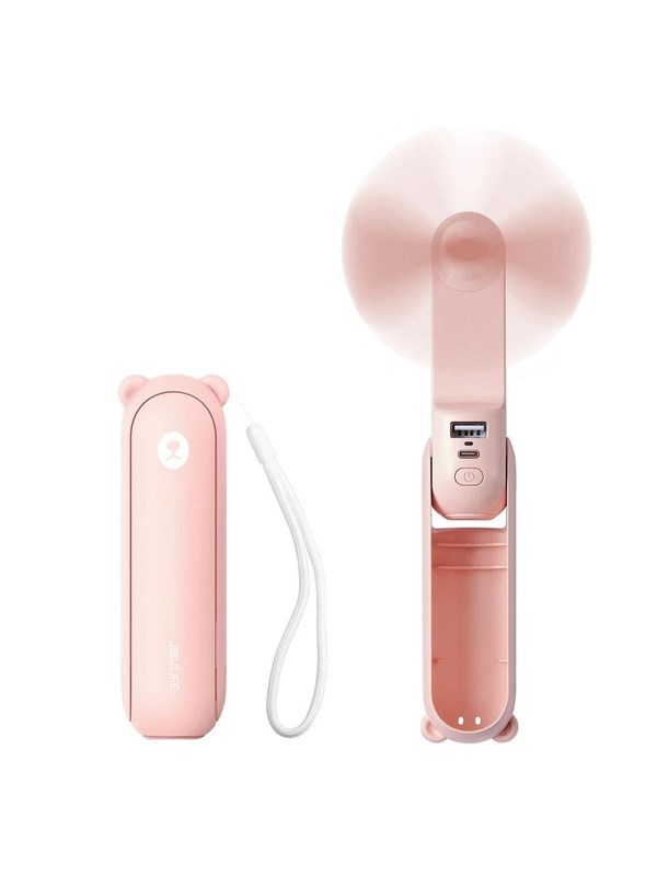 Jisulife Handheld Fan Life8 Plus Portable USB Fan with Power Bank Function 4500mAh and Flashlight - Pink PowerBank - Pink - 4500 mAh