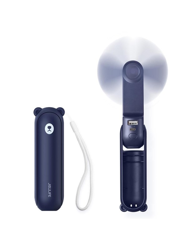 Jisulife Handheld Fan Life8 Mini Portable USB Fan with Power Bank Function 2000mAh and Flashlight - Blue PowerBank - Blue - 2000 mAh