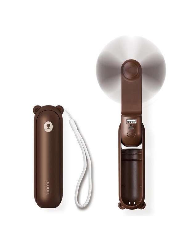 Jisulife Handheld Fan Life8 Plus Portable USB Fan with Power Bank Function 4500mAh and Flashlight - Brown PowerBank - Brown - 4500 mAh