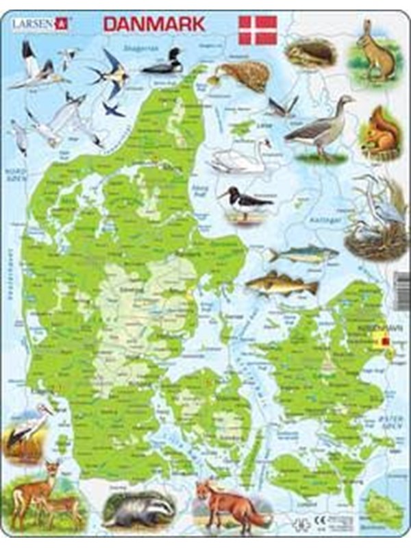 Larsen Puzzles Puzzle Denmark physical with animals - 66 pieces Maxi (36.5x28.5 cm) 2D Pussel