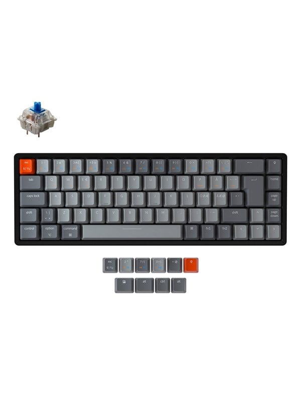 Keychron K6 RGB Aluminium Wireless Hot Swap Gateron Blue - Gaming Keyboard - Utan numpad - Nordisk - Svart