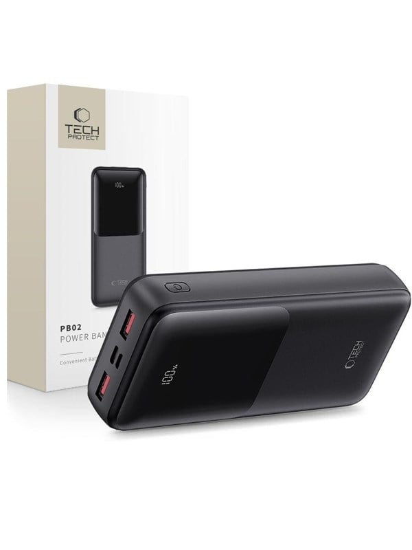 Tech-Protect PB02 20000mAh 22.5W - Black PowerBank - Svart - 20000 mAh