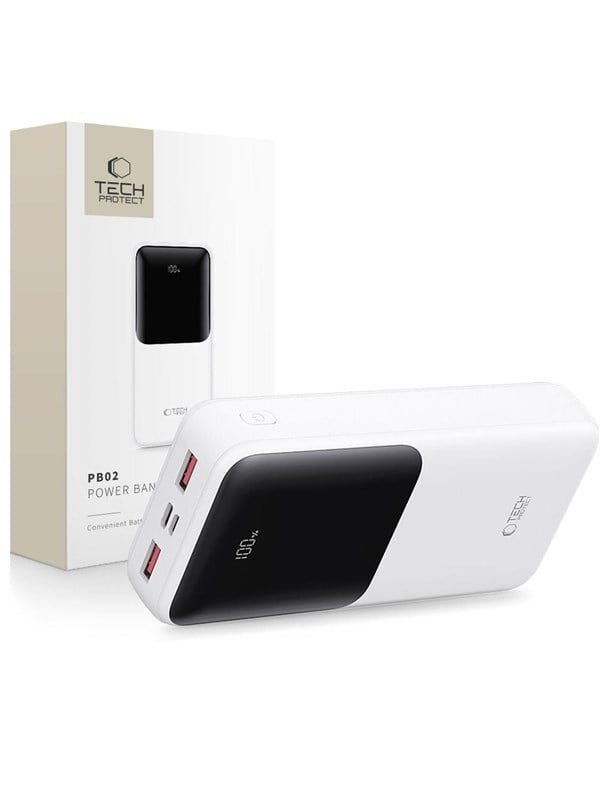 Tech-Protect PB02 20000mAh 22.5W - White PowerBank - Vit - 20000 mAh