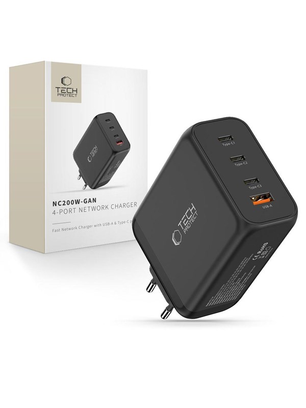 Tech-Protect NC200W-GaN 4-Ports 200W AC Charger - Black