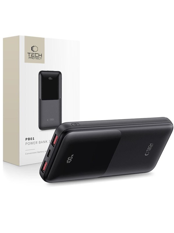 Tech-Protect Powerbank PB01 10000mAh 22.5W - Black PowerBank - Svart - 10000 mAh