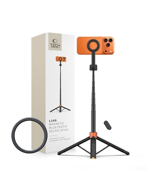 Tech-Protect L10S Bluetooth Tripod Selfie Stick - Black & Orange