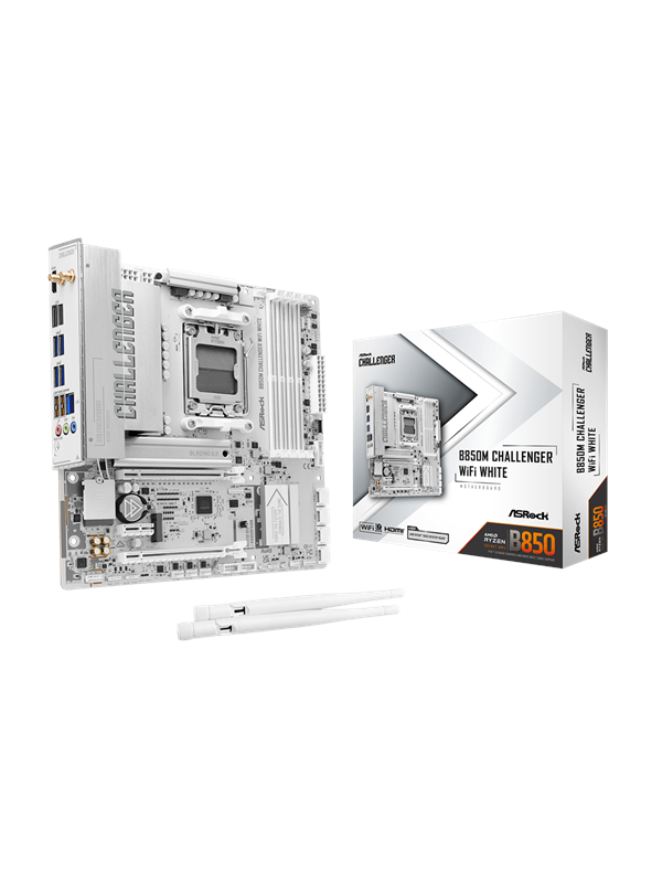 ASRock B850M Challenger WiFi White Moderkort - AMD B850 - AMD AM5 - DDR5 RAM - Micro-ATX